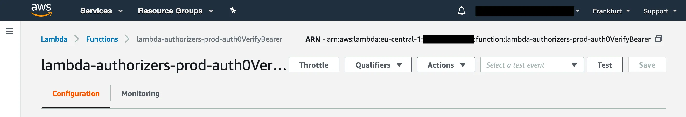 Image that shows where to find the Lambda Authorizer ARN in the AWS Lambda Console.