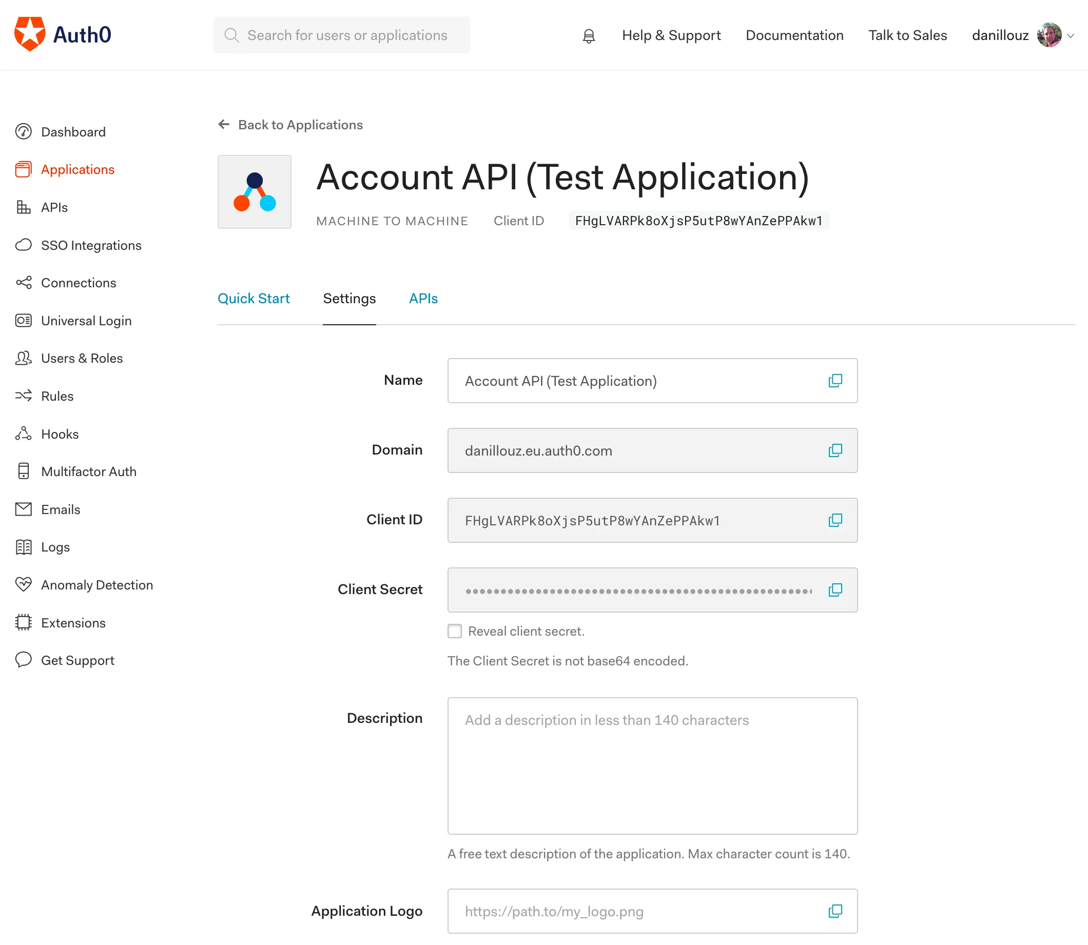 Image that shows the Auth0 Test Application.